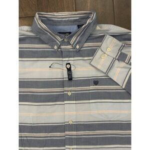 NWOT‎ Chaps Easy Care Button Down Shirt Mens XL Blue Striped Crest Long Sleeve